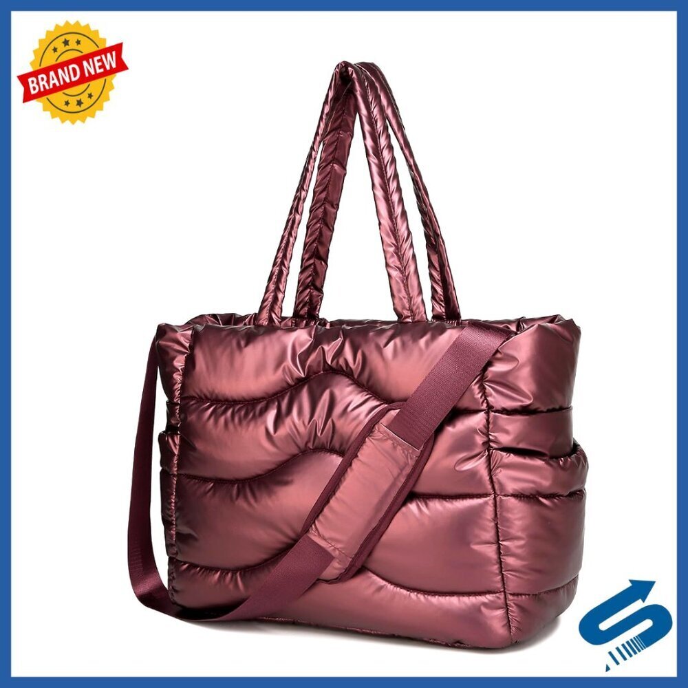 Quilted Puffer Tote Bag with Laptop Compartment, Multi-Way Carry